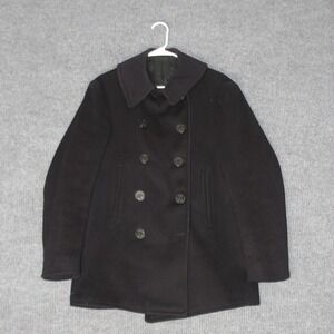 Vintage Naval Clothing Factory Peacoat Mens M Black Wool Military Jacket Anchor
